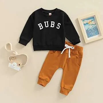 YOKJZJD Infant Toddler Baby Boy Fall Winter Outfits Letter Pullover Sweatshirt Long Sleeve T-Shirt Tops Pants Sweatsuit Clothes Set (Black, 18-24 Months)