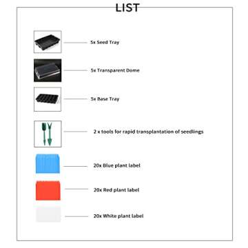 120 Cells Seedling Starter Trays Kit Green House Supplies Seed Trays with Dome and Base, Plus 60Pcs Plant Labels and Hand Tool Kit, 24 Cells per Tray