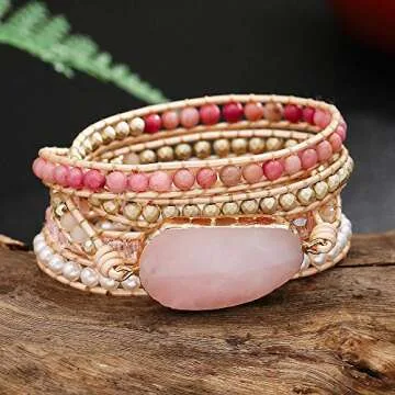 Plumiss Rose Quartz Wrap Bracelet for Women - Handmade Jewelry