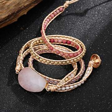 Plumiss Rose Quartz Wrap Bracelet for Women - Handmade Jewelry