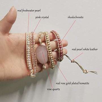 Plumiss Rose Quartz Wrap Bracelet for Women - Handmade Jewelry