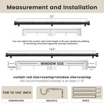 SOMINS 1 Inch Curtain Rods for Windows 72 to 144, Outdoor Heavy Duty Adjustable Curtain Rod, Indoor Modern Drapery Pole, Black, 72-144"