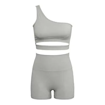 QINSEN 2 Piece Workout Outfits for Women One Shoulder Coutout Sport Bra High Waist Yoga Shorts Sets