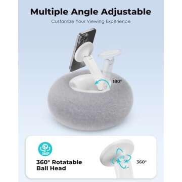 Viozon Phone Holder for Bed, Magnetic Pillow Stand, Compatible with 4-7" Phone/Kindle with Small Storage, Removable Suction Base for Stability, Idea for Kindle Reading and Video Watching On Bed,Grey