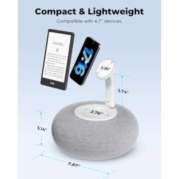 Viozon Phone Holder for Bed, Magnetic Pillow Stand, Compatible with 4-7" Phone/Kindle with Small Storage, Removable Suction Base for Stability, Idea for Kindle Reading and Video Watching On Bed,Grey