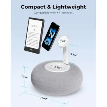 Viozon Phone Holder for Bed, Magnetic Pillow Stand, Compatible with 4-7" Phone/Kindle with Small Storage, Removable Suction Base for Stability, Idea for Kindle Reading and Video Watching On Bed,Grey