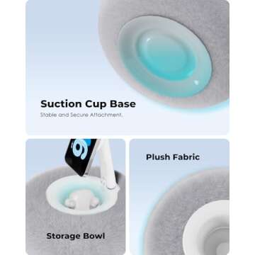 Viozon Phone Holder for Bed, Magnetic Pillow Stand, Compatible with 4-7" Phone/Kindle with Small Storage, Removable Suction Base for Stability, Idea for Kindle Reading and Video Watching On Bed,Grey