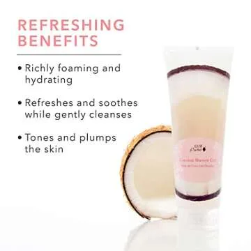 100% PURE Coconut Shower Gel Natural Foaming & Hydrating Body Wash - Deeply Moisturizing Gentle Soap Cleanser for All Skin Types, Even Sensitive - Gluten-Free - 8 Fl Oz