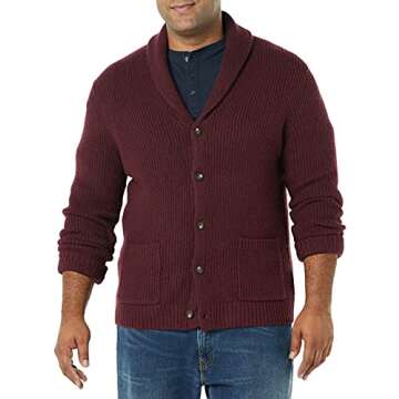 Amazon Essentials Men's Long-Sleeve Soft Touch Shawl Collar Cardigan, Burgundy, X-Large