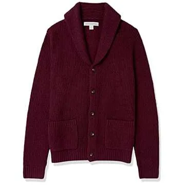 Amazon Essentials Men's Long-Sleeve Soft Touch Shawl Collar Cardigan, Burgundy, X-Large