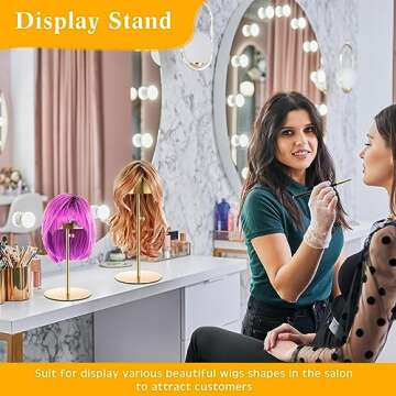 Sintuff 4 Pcs Hat Display Stand 7.9-15.7inch Adjustable Wigs Head Holder Stand Anti Rust Non Slip Stable Stainless Steel Metal Rack for Hat Storage Wig Styling Practice(Gold,Round Base)