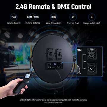 NEEWER Round Panel Video Light 2.4G & DMX Control, 24" 120W Bi Color Studio Edge Flapjack Lighting with Bag & 2.4G Remote(No Battery), Soft LED Fill Light for Portrait Photography Streaming, NL-500ARC