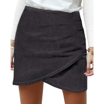 Vetinee Women's Stormy Black Tulip Hem Shirred Stretchy Denim Skirt