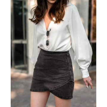 Vetinee Women's Stretchy Back Zip Casual Denim Skirt