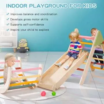 AmazingJoy Pikler Triangle Set Climber Montessori Climbing Set Wooden Climbing Gym 5 in 1,3 Piece Pikler Climbing Set Toddlers 1-3 Inside Baby Climbing Jungle Gym Toddler Indoor Playground Christmas