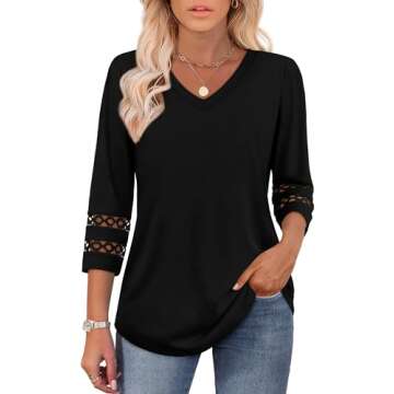 Elegant Summer Blouses for Women - 3/4 Sleeve V Neck Tops with Lace Details