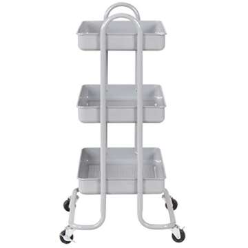 Giantex 3-Tier Rolling Kitchen Trolley Cart Portable Shelves Handle Storage Kitchen Steel Serving Island Utility (Grey)
