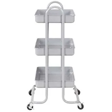 Giantex 3-Tier Rolling Kitchen Trolley Cart Portable Shelves Handle Storage Kitchen Steel Serving Island Utility (Grey)