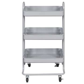 Giantex 3-Tier Rolling Kitchen Trolley Cart Portable Shelves Handle Storage Kitchen Steel Serving Island Utility (Grey)