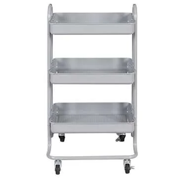 Giantex 3-Tier Rolling Kitchen Trolley Cart Portable Shelves Handle Storage Kitchen Steel Serving Island Utility (Grey)