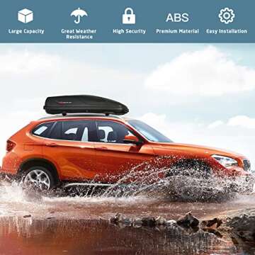 Goplus Rooftop Cargo Carrier Hard Shell, 14 Cubic Feet Waterproof Car Roof Cargo Carrier w/Dual Side Opening, Security Key, 165LBS Capacity, for 17” to 22.8” Wide Crossbar Rack, Vehicle Cargo Box