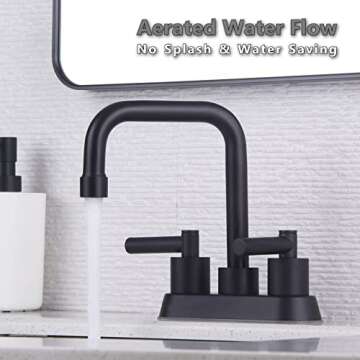 4 Inch 2 Handle Centerset Black Bathroom Faucets, Modern Lead-Free Stainless Steel 360 Swivel Spout 2 or 3 Hole RV Bathroom Vanity Sink Faucet with Pop Up Drain and Water Supply Lines