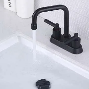 4 Inch 2 Handle Centerset Black Bathroom Faucets, Modern Lead-Free Stainless Steel 360 Swivel Spout 2 or 3 Hole RV Bathroom Vanity Sink Faucet with Pop Up Drain and Water Supply Lines