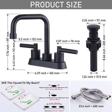 4 Inch 2 Handle Centerset Black Bathroom Faucets, Modern Lead-Free Stainless Steel 360 Swivel Spout 2 or 3 Hole RV Bathroom Vanity Sink Faucet with Pop Up Drain and Water Supply Lines