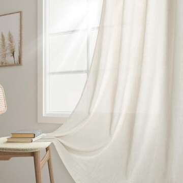 Joywell Cream Natural Back Tab Rod Pocket Linen Curtains 84 Inches Long 2 Panels for Living Room Bedroom Neutral Boho Farmhouse Rustic Light Filtering Semi Sheer Curtains Window Treatment 52x84