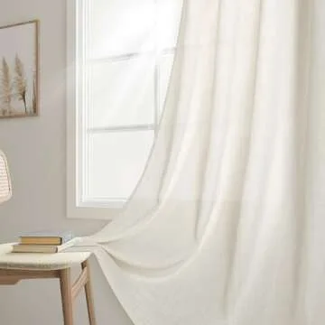 Joywell Cream Natural Back Tab Rod Pocket Linen Curtains 84 Inches Long 2 Panels for Living Room Bedroom Neutral Boho Farmhouse Rustic Light Filtering Semi Sheer Curtains Window Treatment 52x84