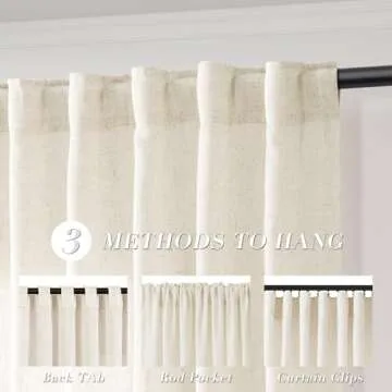 Joywell Cream Natural Back Tab Rod Pocket Linen Curtains 84 Inches Long 2 Panels for Living Room Bedroom Neutral Boho Farmhouse Rustic Light Filtering Semi Sheer Curtains Window Treatment 52x84