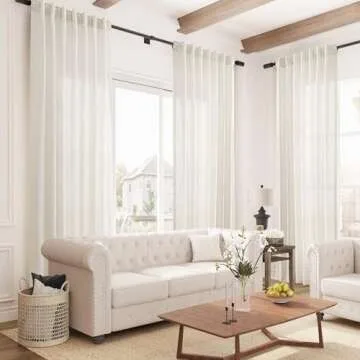 Joywell Cream Natural Back Tab Rod Pocket Linen Curtains 84 Inches Long 2 Panels for Living Room Bedroom Neutral Boho Farmhouse Rustic Light Filtering Semi Sheer Curtains Window Treatment 52x84