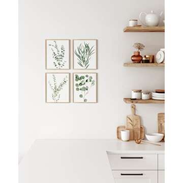 HAUS AND HUES Botanical Plant Wall Art Prints - Set of 4 Plant Decor Prints, Floral Kitchen Pictures, Flower Leaves Wall Art, Boho Leaf Eucalyptus Wall Décor (8x10, UNFRAMED)