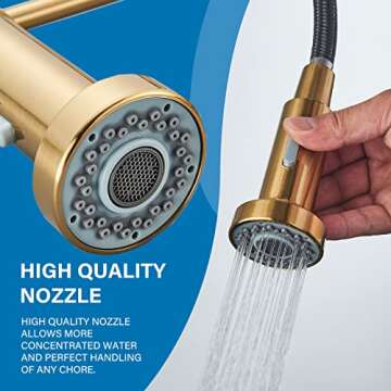 Gold Kitchen Faucet,DanPiang Commercial Stainless Steel Single Handle Pull Down Kitchen Sink Faucet with Deck Plate,Brushed Gold