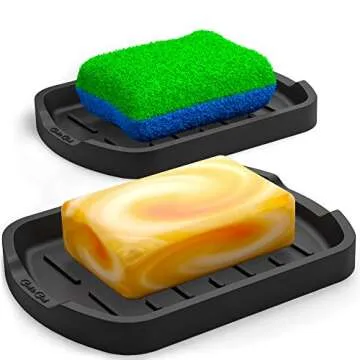GOOD TO GOOD Silicone Soap Dish - Sponge Holder, Bathroom and Kitchen Sink Organizer Tray Set of 2 - Waterproof, Non-Slip, Durable, Flexible, Heat-Resistant, Eco-Friendly, Easy Clean