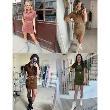 Fisoew Women's Corduroy Zip Up Mini Dress for Summer