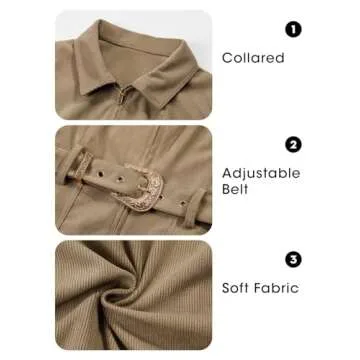 Fisoew Women's Corduroy Zip Up Mini Dress for Summer