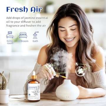 HIQILI Jasmine Essential Oil, Pure & Natural Jasmine Oil for Diffuser, Perfume, Shampoo, Aromatherap...