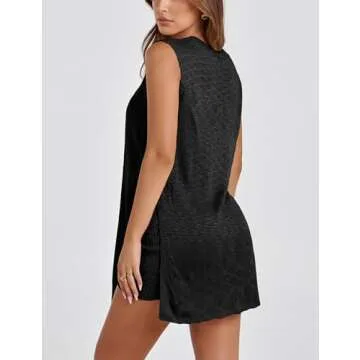 Gozoloma Women Summer Knit Set Sleeveless Tunic Top Shorts 2 Piece Outfits Casual Sweater Beach Vacation Set(ck-S)