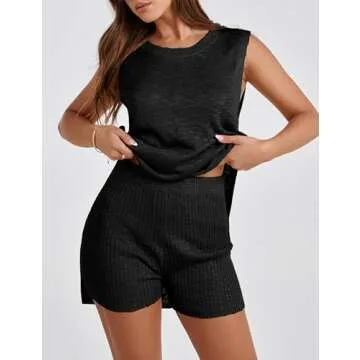 Gozoloma Women Summer Knit Set Sleeveless Tunic Top Shorts 2 Piece Outfits Casual Sweater Beach Vacation Set(ck-S)