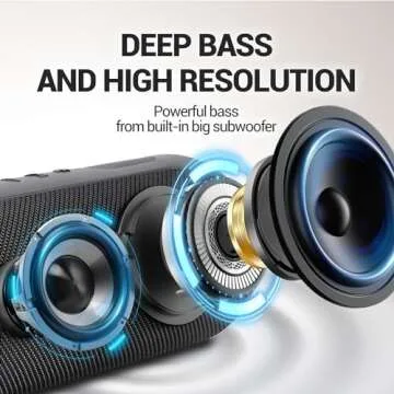 Wireless Waterproof Bluetooth Speaker - Portable Speaker Loud with Built-in Subwoofer and Tweeter, Extra Bass, Stereo Sound, IP67, Colorful Lights for Party, Outdoor, Camping - Black