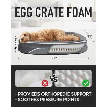 OhGeni Orthopedic Dog Bed Couch for X-Large Dogs with Memory Foam Support, Four-Sided Bolster Cushions, Soft Tear-Resistant Fabric, and Removable Machine Washable Plush Cover 42-Inch (Gray)