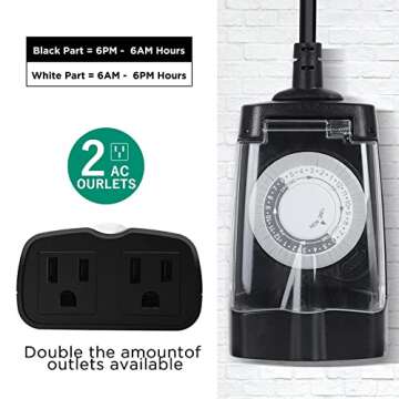 G-Homa 24 Hour Mechanical Outdoor Timer Outlet for Heavy Duty Use, Waterproof, and User-Friendly