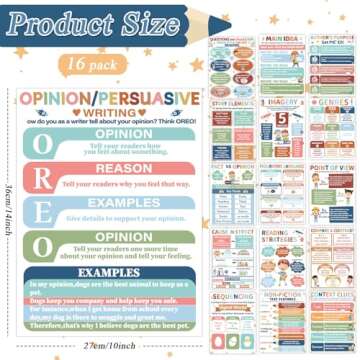 Chunnin 16Pcs BOHO Reading Comprehension Posters for Classroom Decoration Signs Reading Strategy Lit...