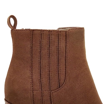 Womens Leather Ankle Boots Chunky Block Mid Heel Pointed Toe Slip on Side Elastic Panel Casual Western Booties