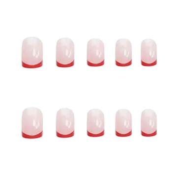 RikView Press on Nails Short French Tip Nails Oval Nail Tips Glossy Fake Nails False Nails with Desi...