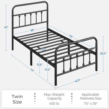 Yaheetech Classic Metal Platform Bed Frame Mattress Foundation with Victorian Style Iron-Art Headboa...