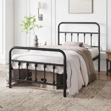 Yaheetech Classic Metal Platform Bed Frame Mattress Foundation with Victorian Style Iron-Art Headboard/Footboard/Under Bed Storage/No Box Spring Needed/Twin Size Black