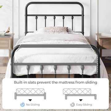 Yaheetech Classic Metal Platform Bed Frame Mattress Foundation with Victorian Style Iron-Art Headboard/Footboard/Under Bed Storage/No Box Spring Needed/Twin Size Black