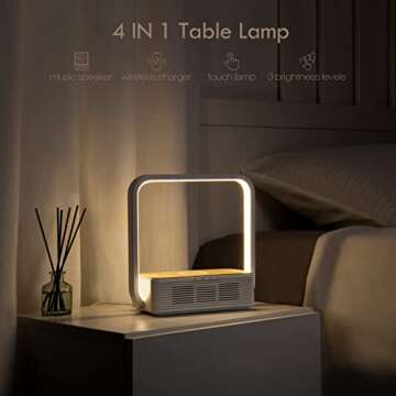 WILIT Bedside Table Lamp, Touch Lamp with Wireless Chargering, LED Desk Lamp with Bluetooth Speaker,...